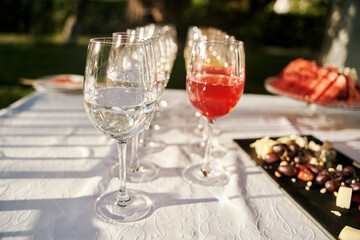 Table set for an event party or wedding reception. Banquet table design