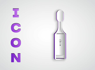 Paper cut Electric toothbrush icon isolated on grey background. Paper art style. Vector