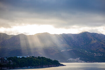 Mountain at sunrise ligths in Budva, Montenegro 