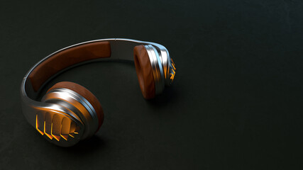 3D Illustration of Aluminum Dieselpunk Headphones with Leather Ear Pads