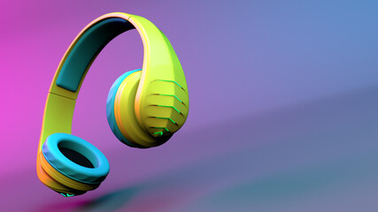 3D Illustration of Yellow Wireless Plastic Headphones