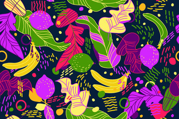 pattern with fruits and tropical leaves