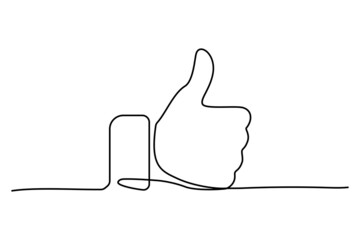 Thumb up black continuous line art icon for clients good review, hand gesture