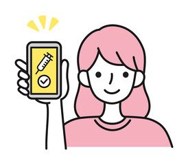 ワクチンの接種証明をスマートフォンで提示する女性のイラスト