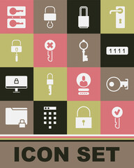 Set Key, Password protection, Lock, Wrong key, picks for lock picking, Casting keys and Old icon. Vector