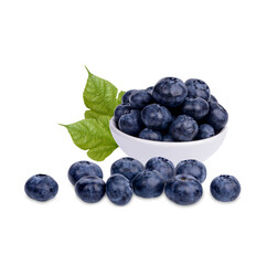 Fresh blueberry with leaves isolated on white background