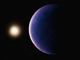 Obraz na płótnie Canvas Planet similar to Earth, beautiful alien planet in far space, solar system element 3d illustration. 
