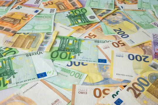 European paper currency. Various Euro banknotes as background image for financial issues.