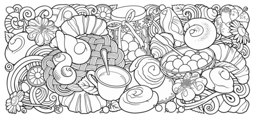 Food and drinks hand drawn vector doodles illustration.