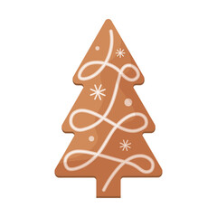 Cute gingerbread decorated with icing Christmas gingerbread in the shape of a Christmas tree. Festive pastries, pine. Christmas cookies in the shape of a fir tree. Isolated vector illustration