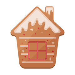 Cute Christmas gingerbread. New Year s gingerbread in the shape of a house. Festive pastries. Christmas cookies in the shape of a house. Vector illustration isolated on a white background