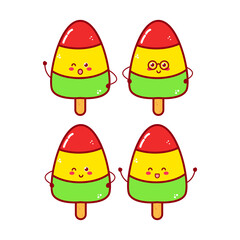 Cute funny ice cream currency character. Vector hand drawn cartoon mascot character illustration icon. Isolated on white background. summer character concept