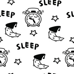 Sleep dream night doodle set.