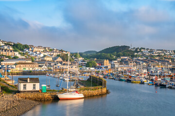 Newlyn town harbour at sunrise in Cornwall. United Kingdom