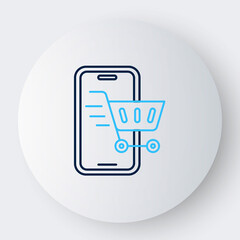 Line Mobile phone and shopping cart icon isolated on white background. Online buying symbol. Supermarket basket symbol. Colorful outline concept. Vector