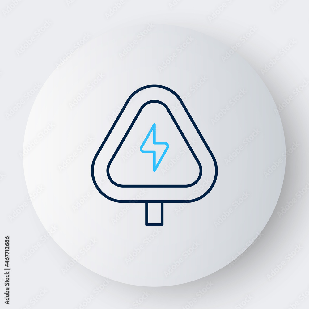 Poster line high voltage sign icon isolated on white background. danger symbol. arrow in triangle. warning 