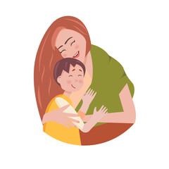 Mom and baby. Mom hugs the baby. Mother's Day. Family and happiness.