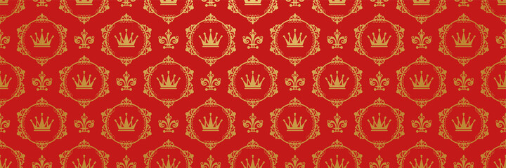 Beautiful background pattern with golden decorative ornament in royal style on red background for your design. Background for wallpaper, textures.