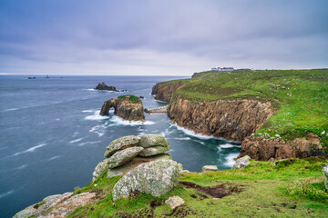 Enys Dodman arch long near Land's End in Cornwall. United Kingdom