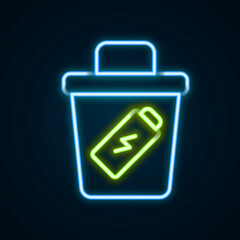 Glowing neon line Trash can icon isolated on black background. Garbage bin sign. Recycle basket icon. Office trash icon. Colorful outline concept. Vector