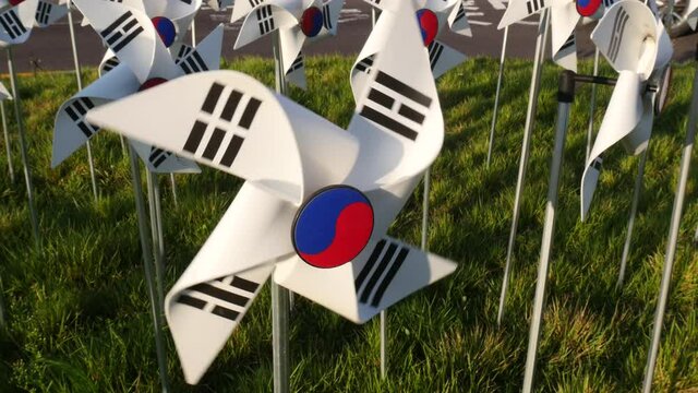 Taegeukgi Korean Flag pinwheel toy in the wind.