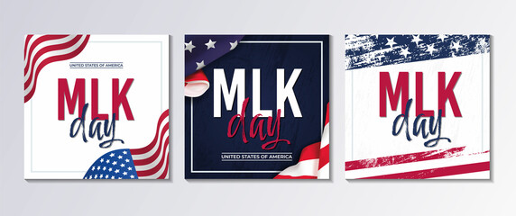 Martin Luther King Day greeting cards set with United States national flag. United States national holiday vector illustration.  - obrazy, fototapety, plakaty
