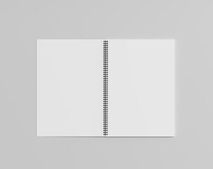 Blank open spring notebook on the empty background, notepad sheet