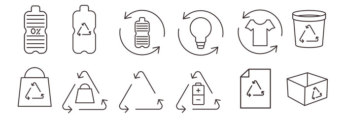 Fototapeta premium Icons set recycling environment energy electricity paper plastic vectors signs symbols elements