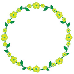 Flower wreath with leaves on white background
