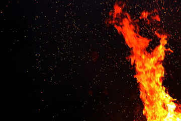 Red fire flame on black background