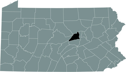 Black highlighted location map of the Union County inside gray administrative map of the Federal State of Pennsylvania, USA