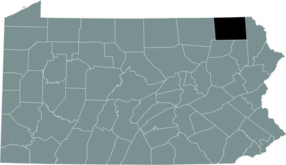 Black highlighted location map of the Susquehanna County inside gray administrative map of the Federal State of Pennsylvania, USA