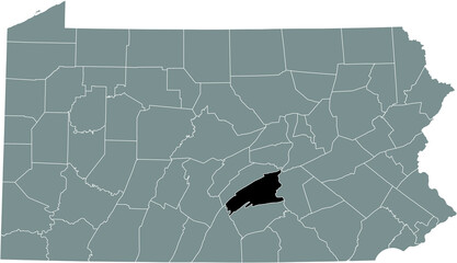 Black highlighted location map of the Perry County inside gray administrative map of the Federal State of Pennsylvania, USA