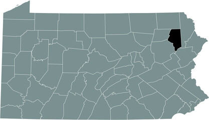 Black highlighted location map of the Lackawanna County inside gray administrative map of the Federal State of Pennsylvania, USA