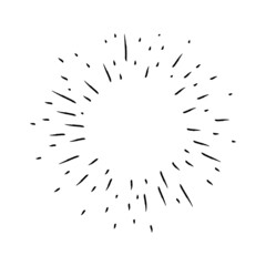 Star burst doodle design. Hand drawn sunburst. Shine light lines and sparks.