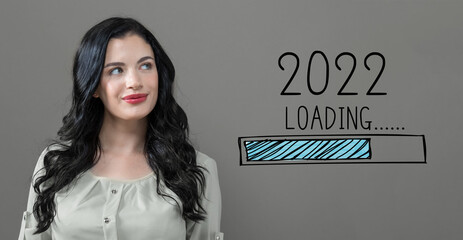 Loading new year 2022 with young woman in a thoughtful face