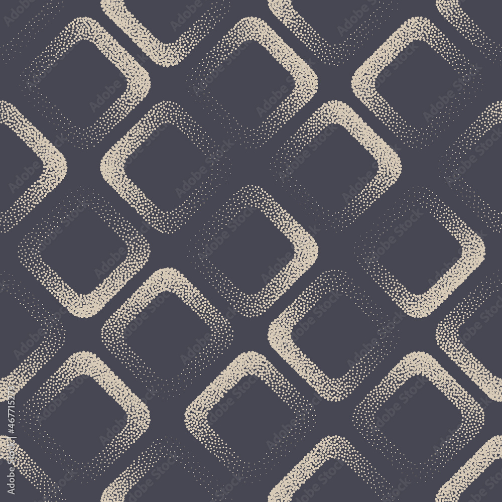 Poster rounded square dotwork seamless pattern geometric vector abstract background. hand drawn tileable ae