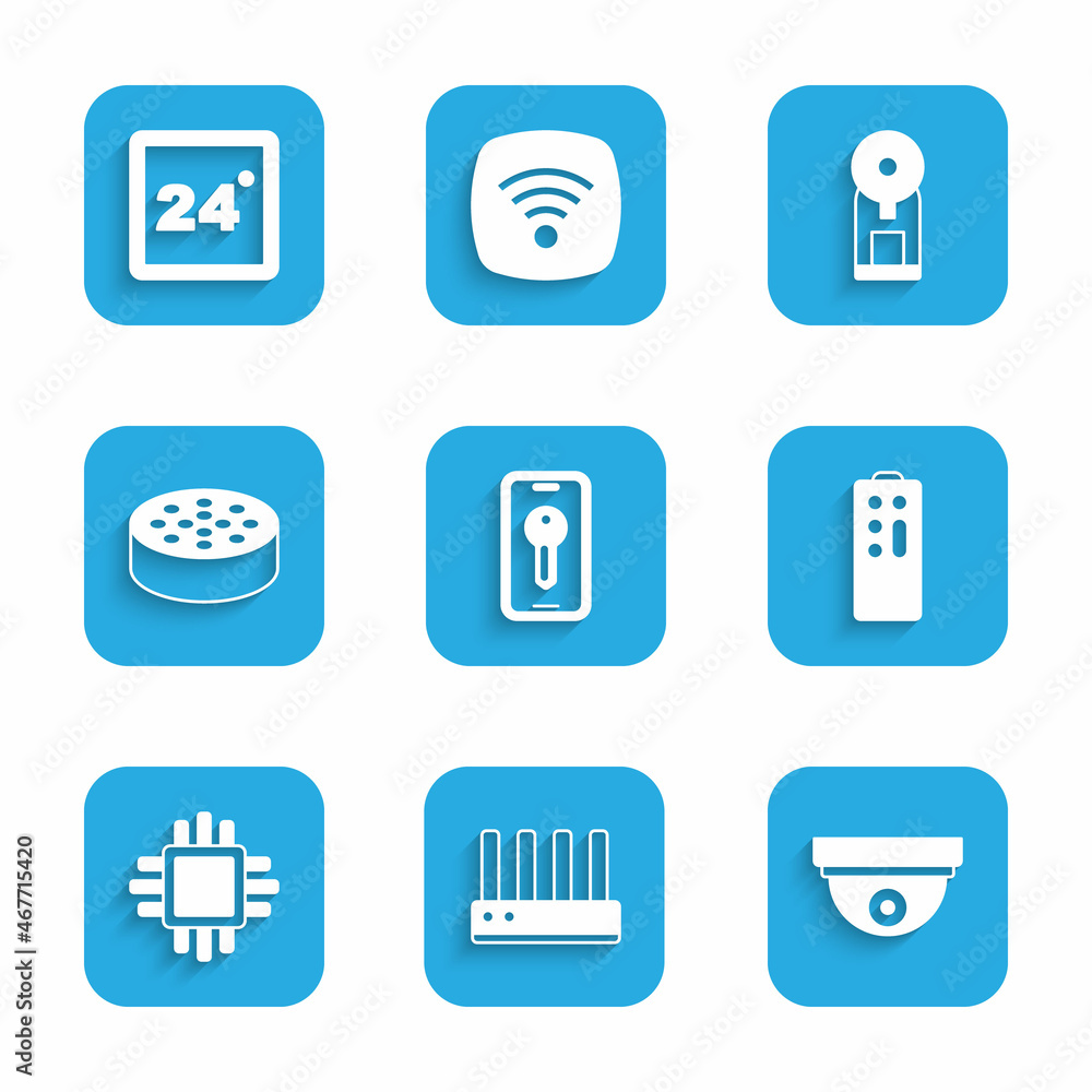 Aufkleber set smart key, router and wi-fi signal, motion sensor, remote control, processor with cpu, water, co