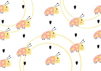 Background with ladybugs and heart 