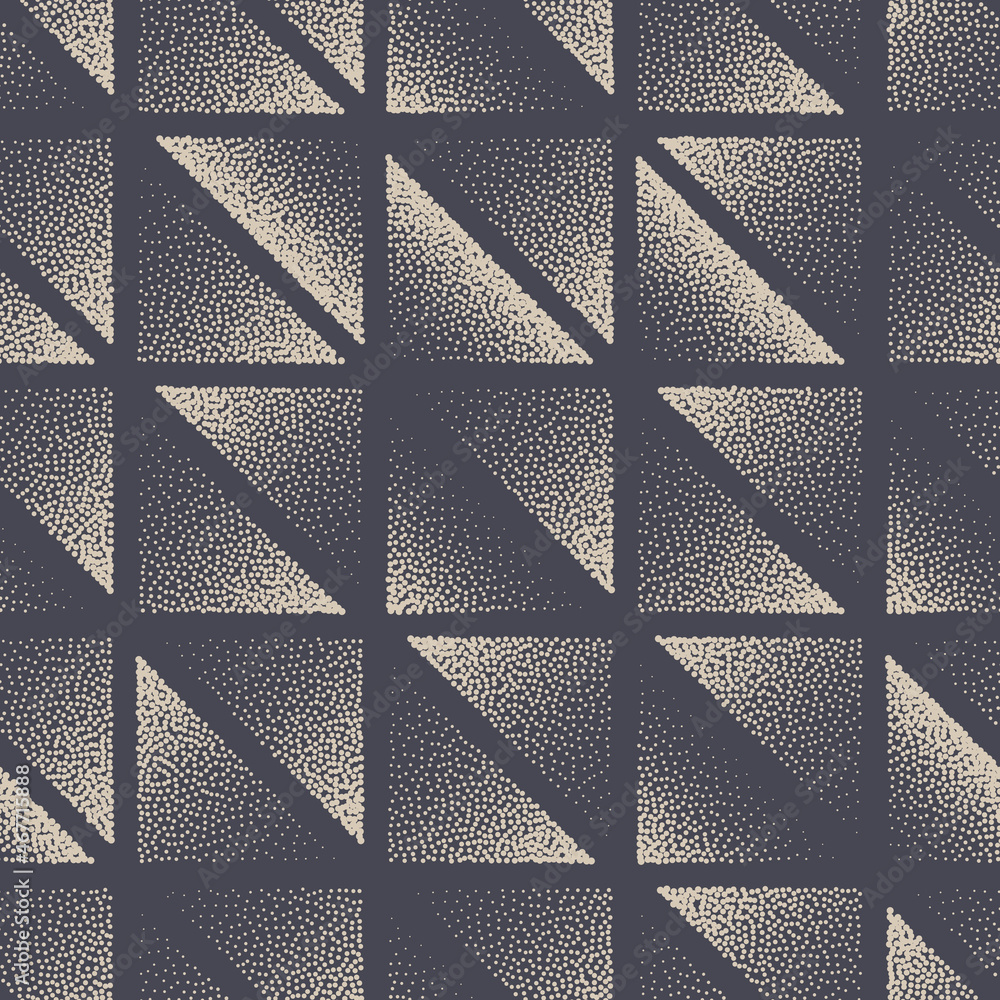 Poster stippled triangles seamless pattern geometric vector abstract background. hand drawn tileable dotwor