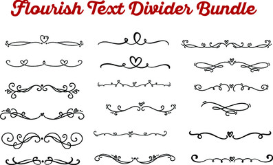 Obraz premium Flourish dividers. Filigree, Hand drawn vector illustration. Borders and laurels, border for text vector abstract hand drawn design calligraphic separated set