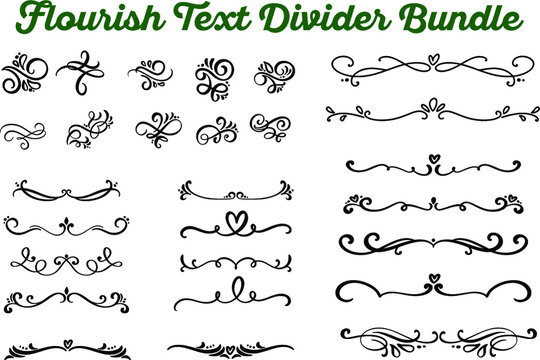 Filigree and flourish dividers. Hand drawn vector illustration. Borders and laurels, border for text vector abstract hand drawn design calligraphic separated set