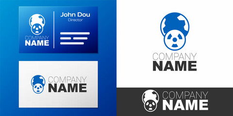 Logotype Planet earth and radiation symbol icon isolated on white background. Environmental concept. Logo design template element. Vector