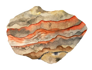 Illustration of watercolor agate stone with streaks effect. A cut of orange and brown mineral. A gemstone slice.