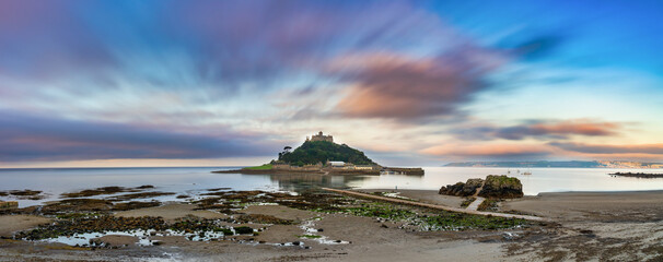 St Michaels Mount at sunrise near Penzance in Cornwall. United Kingdom