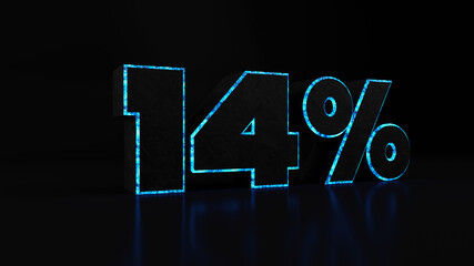 14% black stone and blue glow, 3d render illustration.