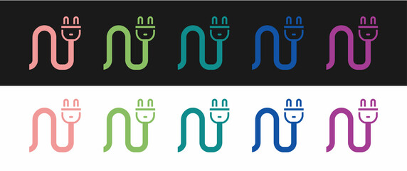 Set Electric plug icon isolated on black and white background. Concept of connection and disconnection of the electricity. Vector