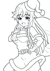 cute anime manga girl in red santa claus costume with a bag of gifts christmas picture new year holiday the picture is made with lines