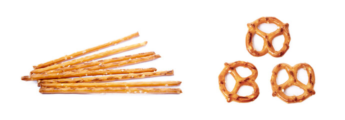 Salty cracker pretzel isolated on white background