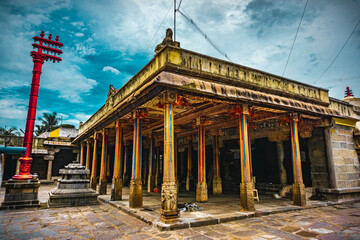 Obraz premium Thirupparuthikundram Jain temple or Jeenaswamy Trilokyanathar temple, is an 8th-century Digambara Jain temple in Thiruparthikundram, in northeast Kanchipuram in Tamil Nadu, India. Archeological site.